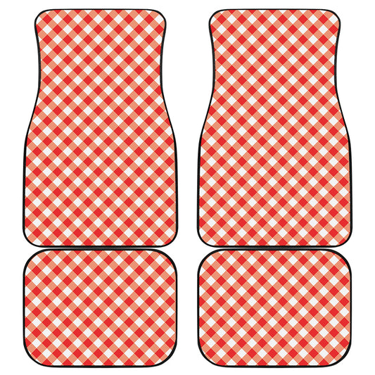 Lava Red And White Gingham Print Front and Back Car Floor Mats