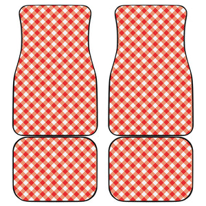 Lava Red And White Gingham Print Front and Back Car Floor Mats