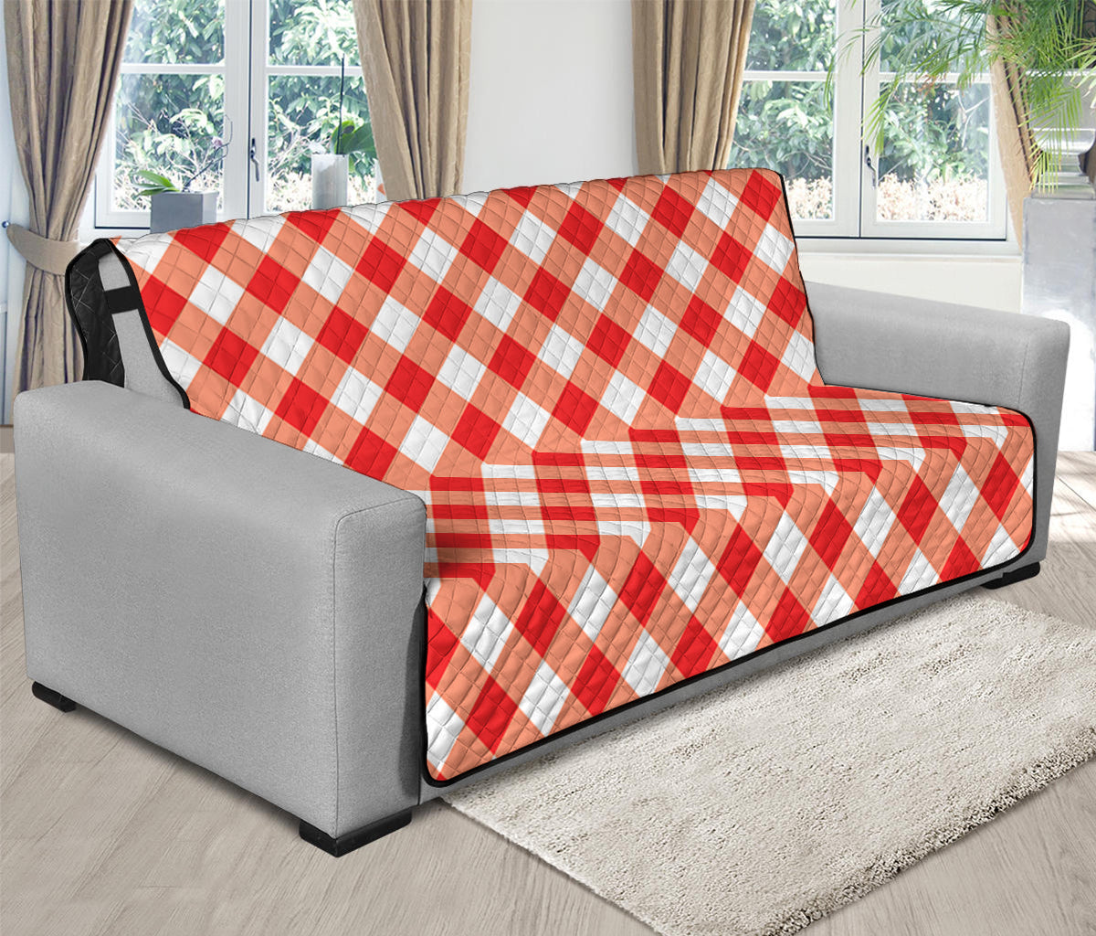 Lava Red And White Gingham Print Futon Protector