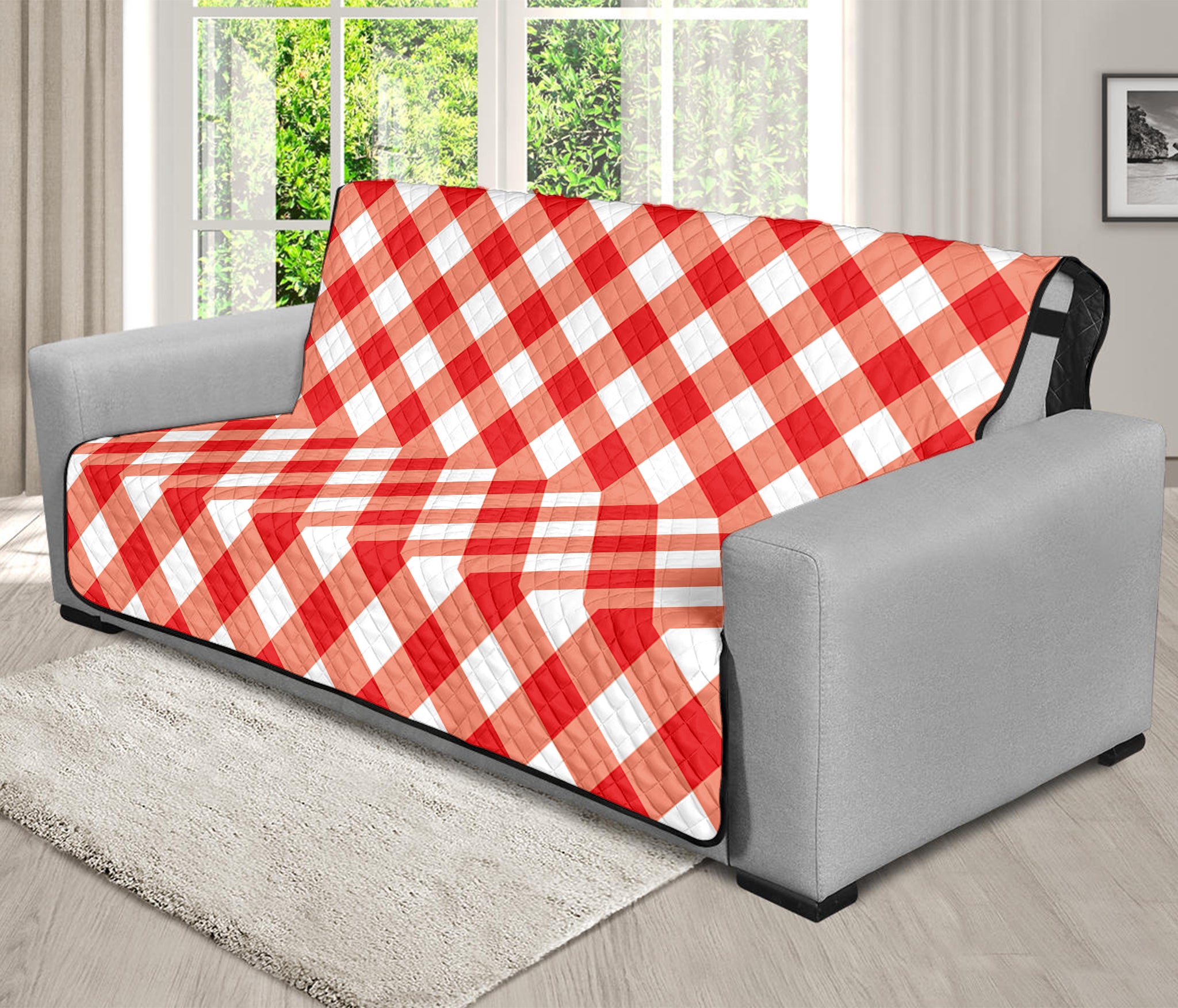 Lava Red And White Gingham Print Futon Protector