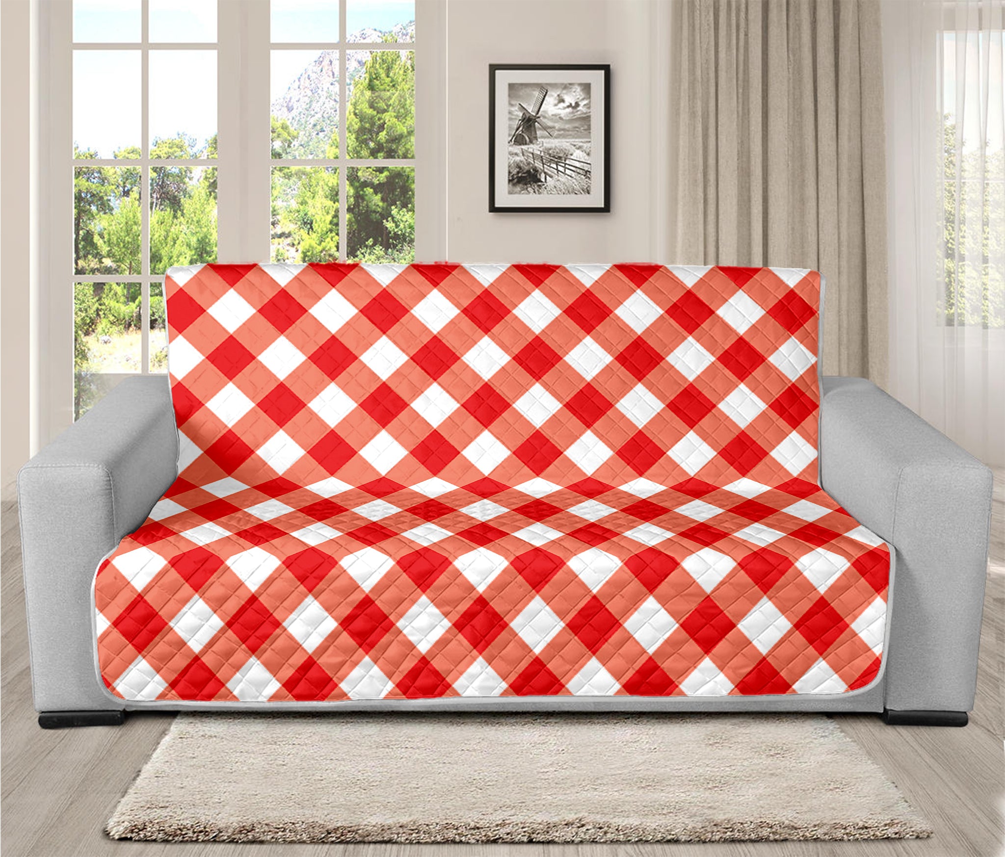 Lava Red And White Gingham Print Futon Protector