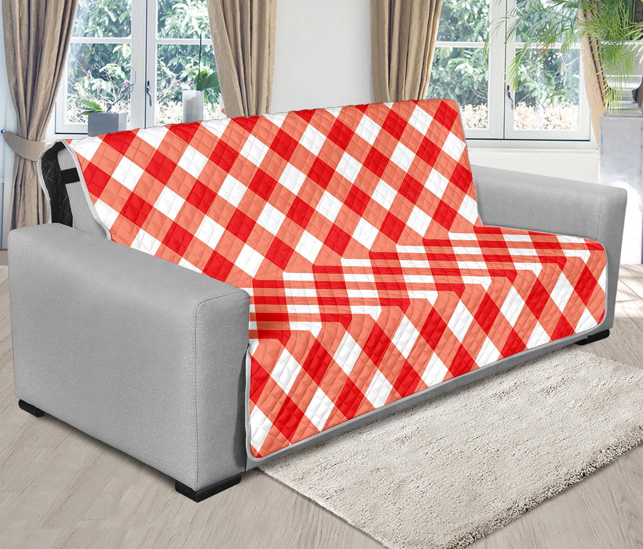 Lava Red And White Gingham Print Futon Protector