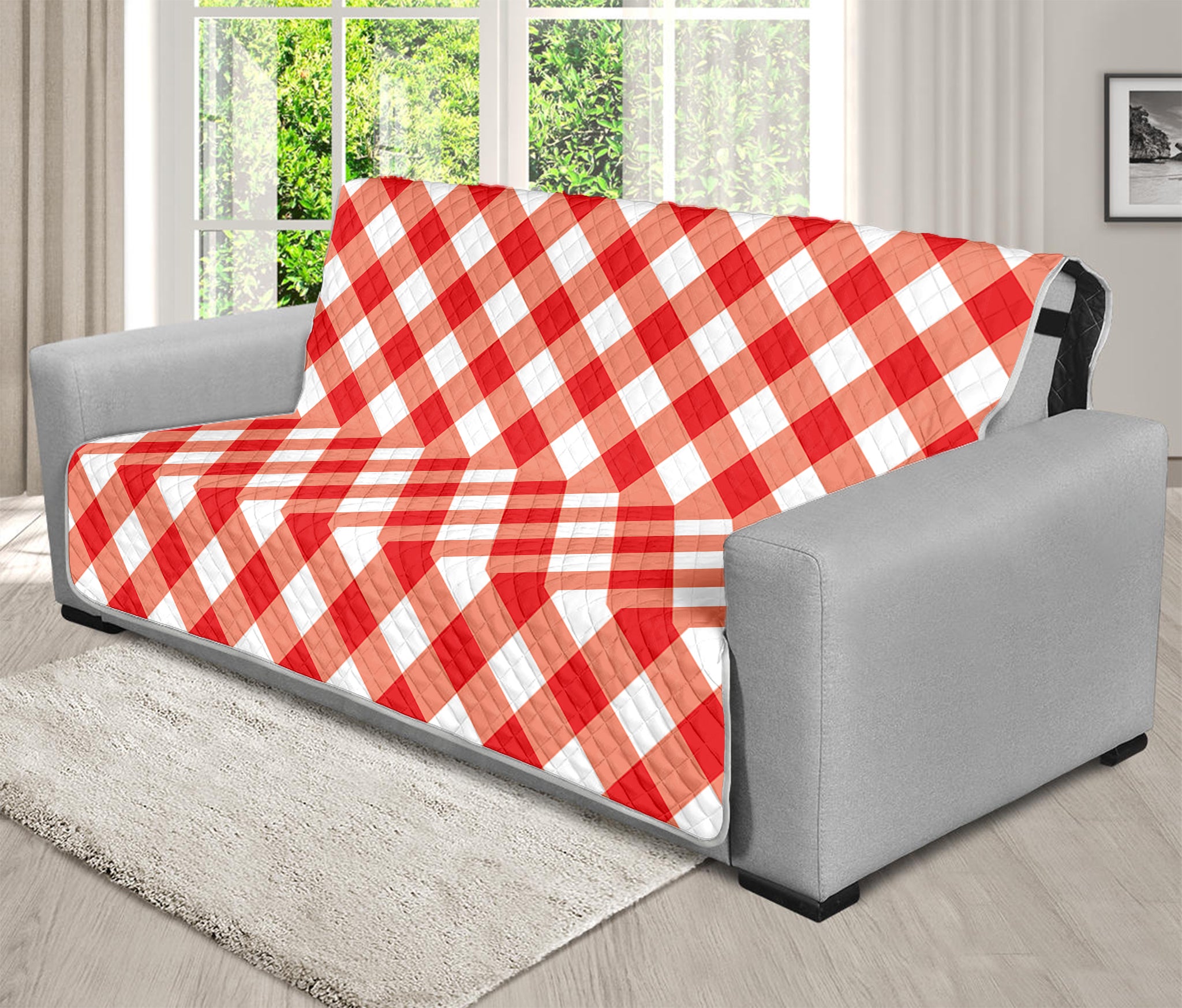 Lava Red And White Gingham Print Futon Protector