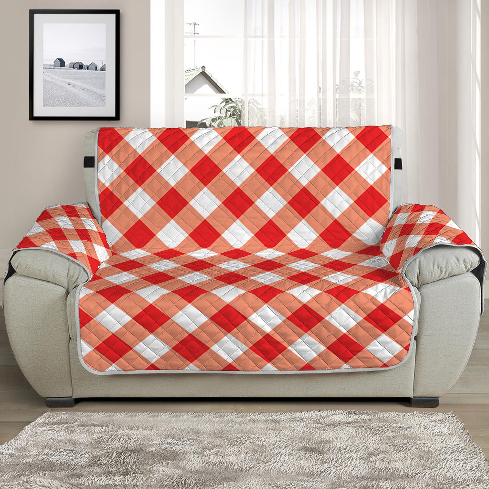 Lava Red And White Gingham Print Half Sofa Protector