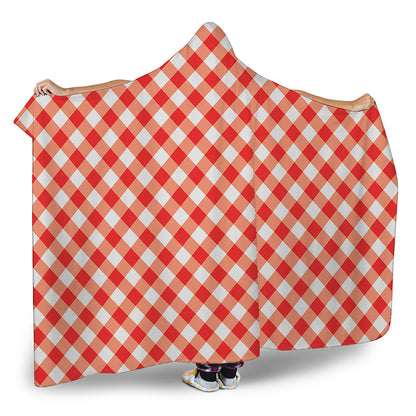 Lava Red And White Gingham Print Hooded Blanket