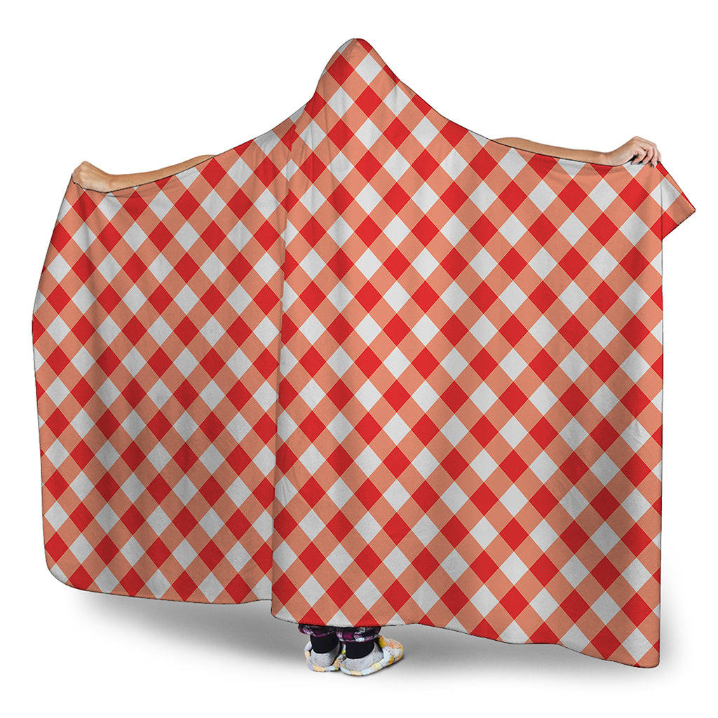 Lava Red And White Gingham Print Hooded Blanket