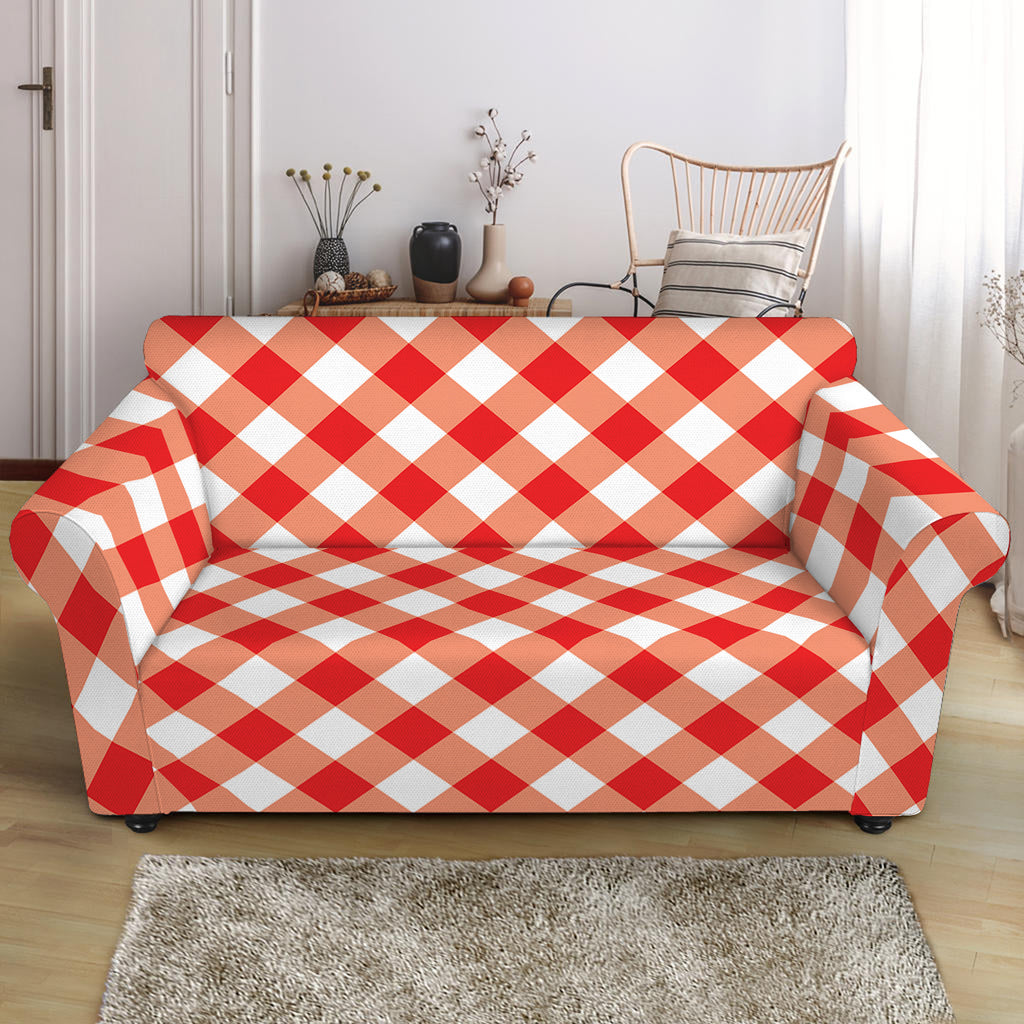 Lava Red And White Gingham Print Loveseat Slipcover