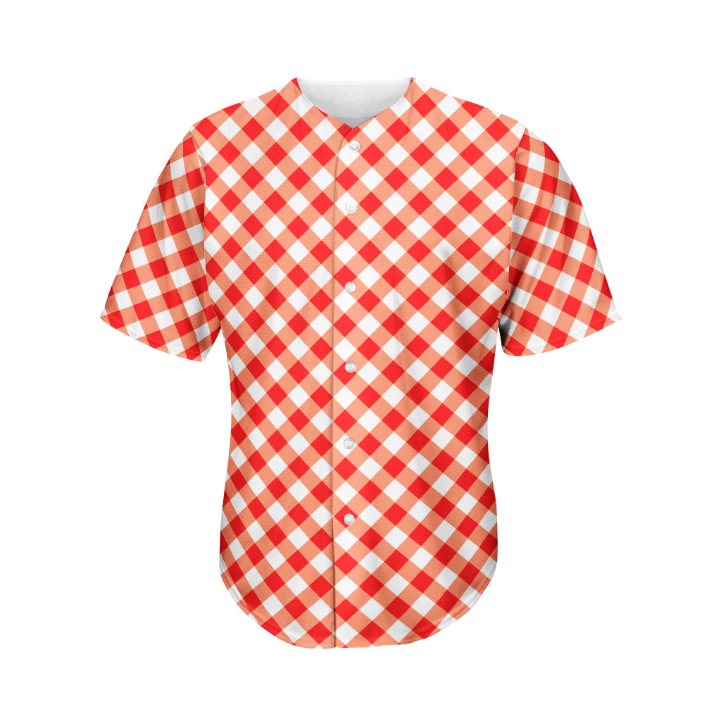 Lava Red And White Gingham Print Men's Baseball Jersey