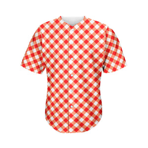 Lava Red And White Gingham Print Men's Baseball Jersey