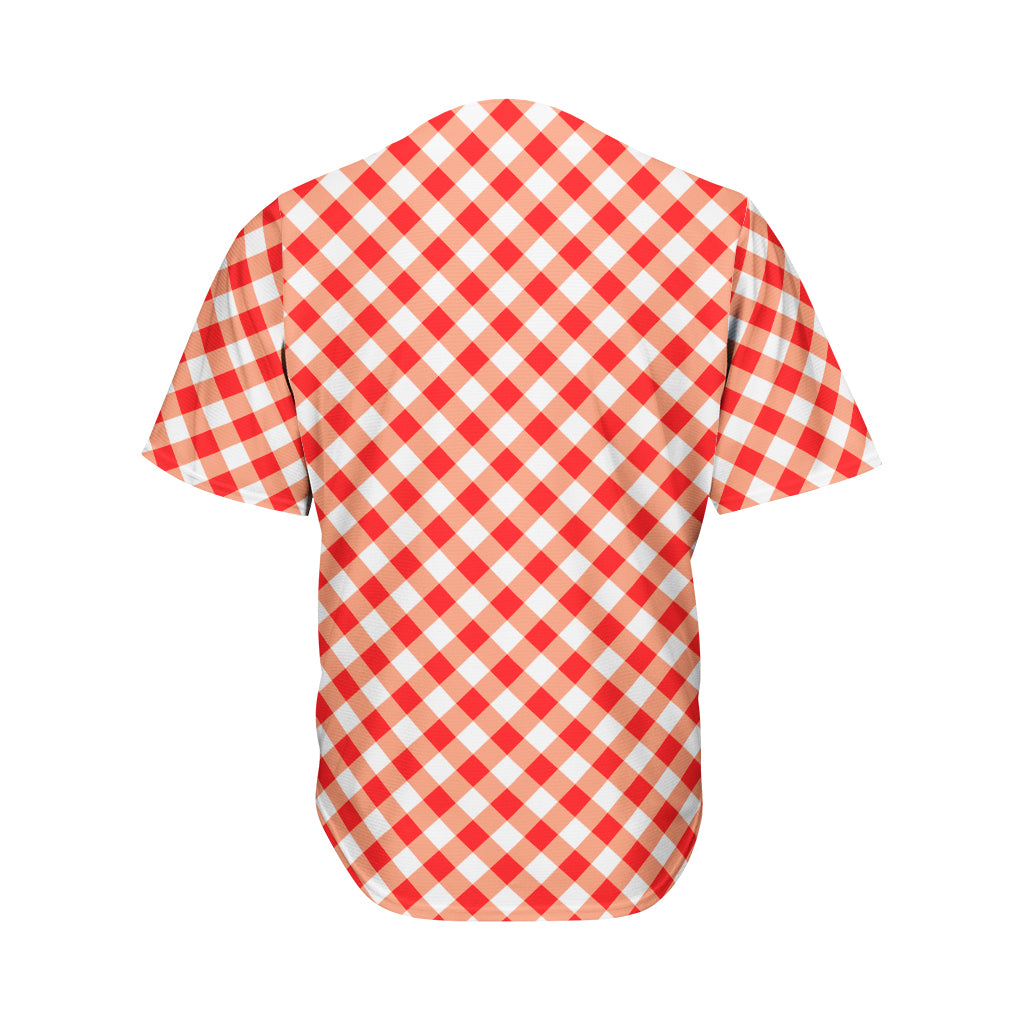 Lava Red And White Gingham Print Men's Baseball Jersey