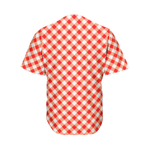 Lava Red And White Gingham Print Men's Baseball Jersey