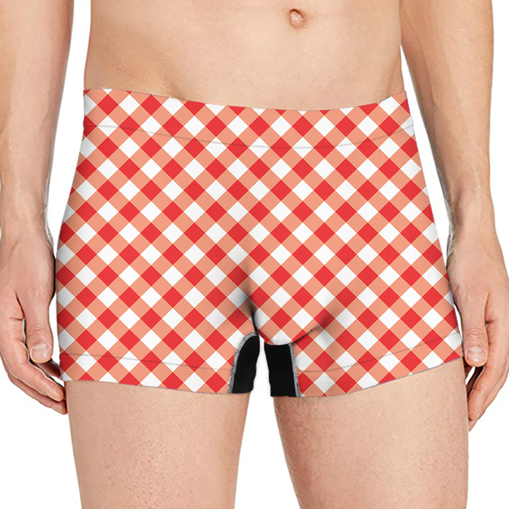 Lava Red And White Gingham Print Men's Boxer Briefs