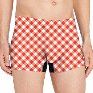 Lava Red And White Gingham Print Men's Boxer Briefs