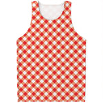 Lava Red And White Gingham Print Men's Tank Top