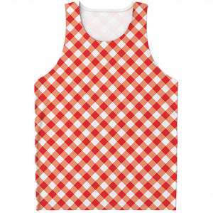 Lava Red And White Gingham Print Men's Tank Top