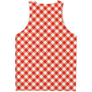 Lava Red And White Gingham Print Men's Tank Top