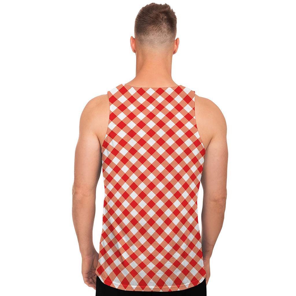 Lava Red And White Gingham Print Men's Tank Top