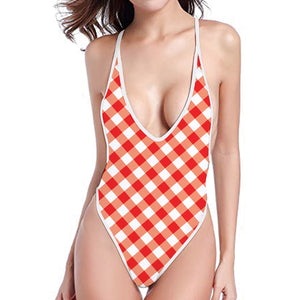 Lava Red And White Gingham Print One Piece High Cut Swimsuit