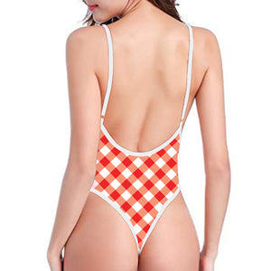 Lava Red And White Gingham Print One Piece High Cut Swimsuit