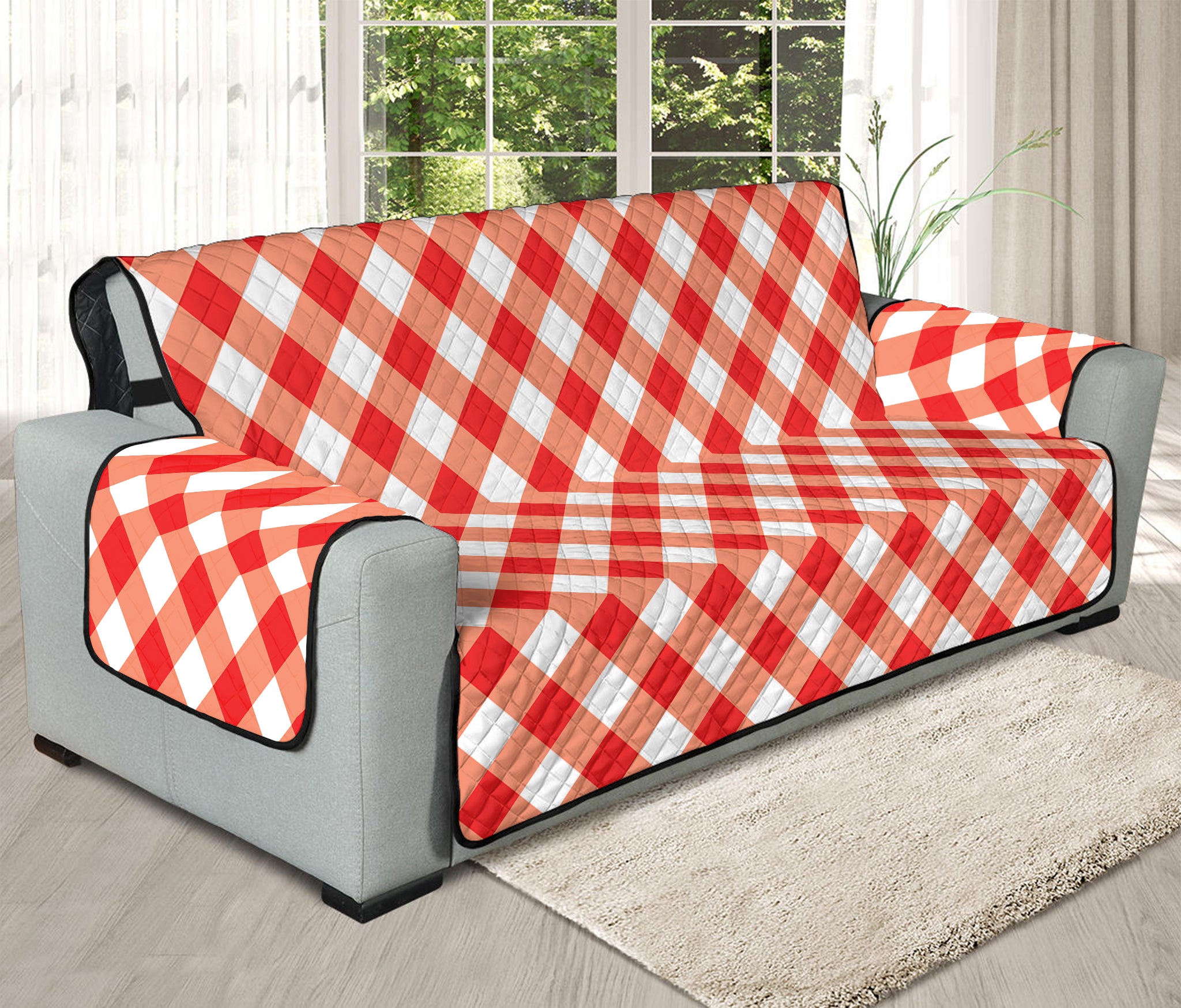 Lava Red And White Gingham Print Oversized Sofa Protector