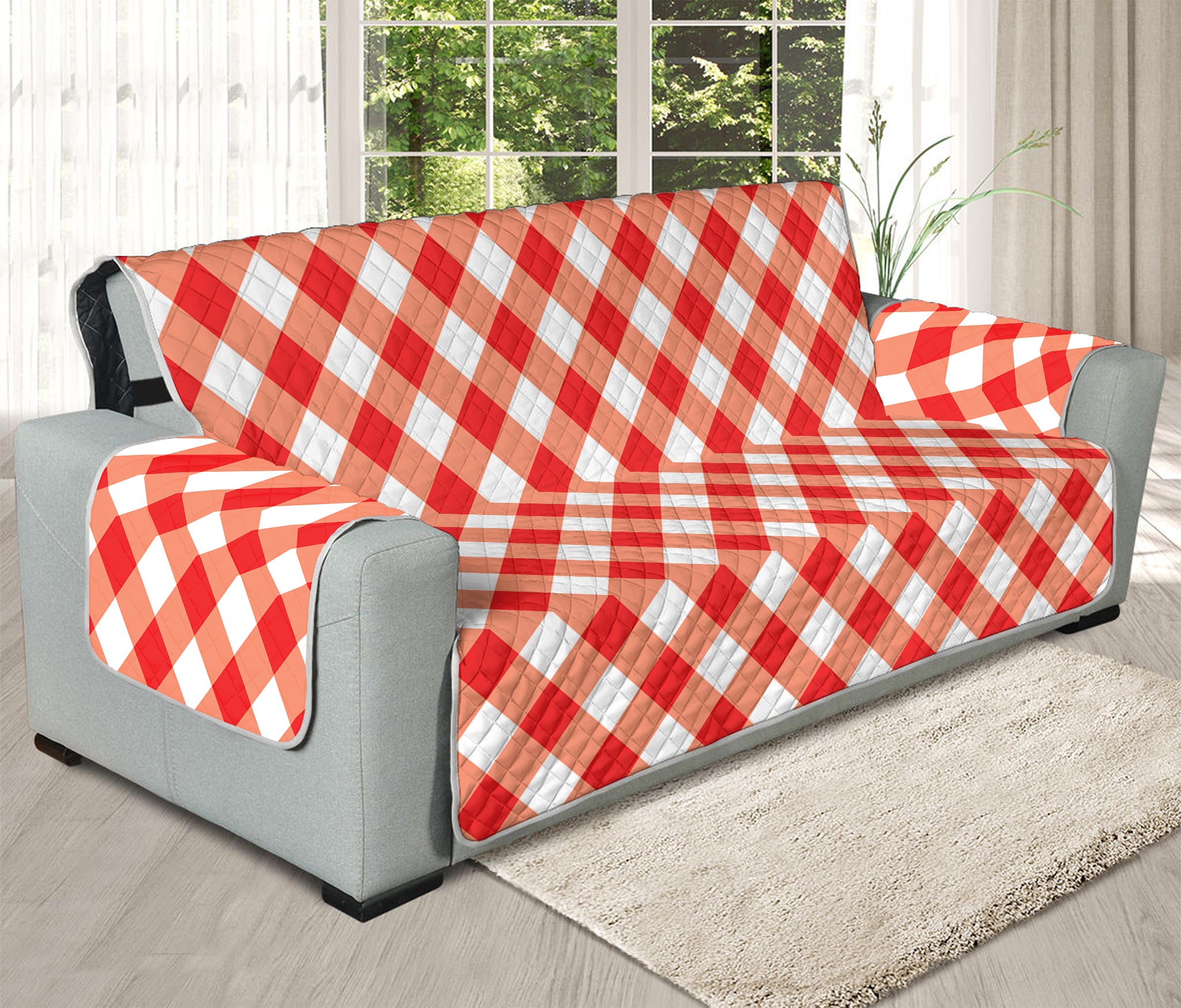 Lava Red And White Gingham Print Oversized Sofa Protector