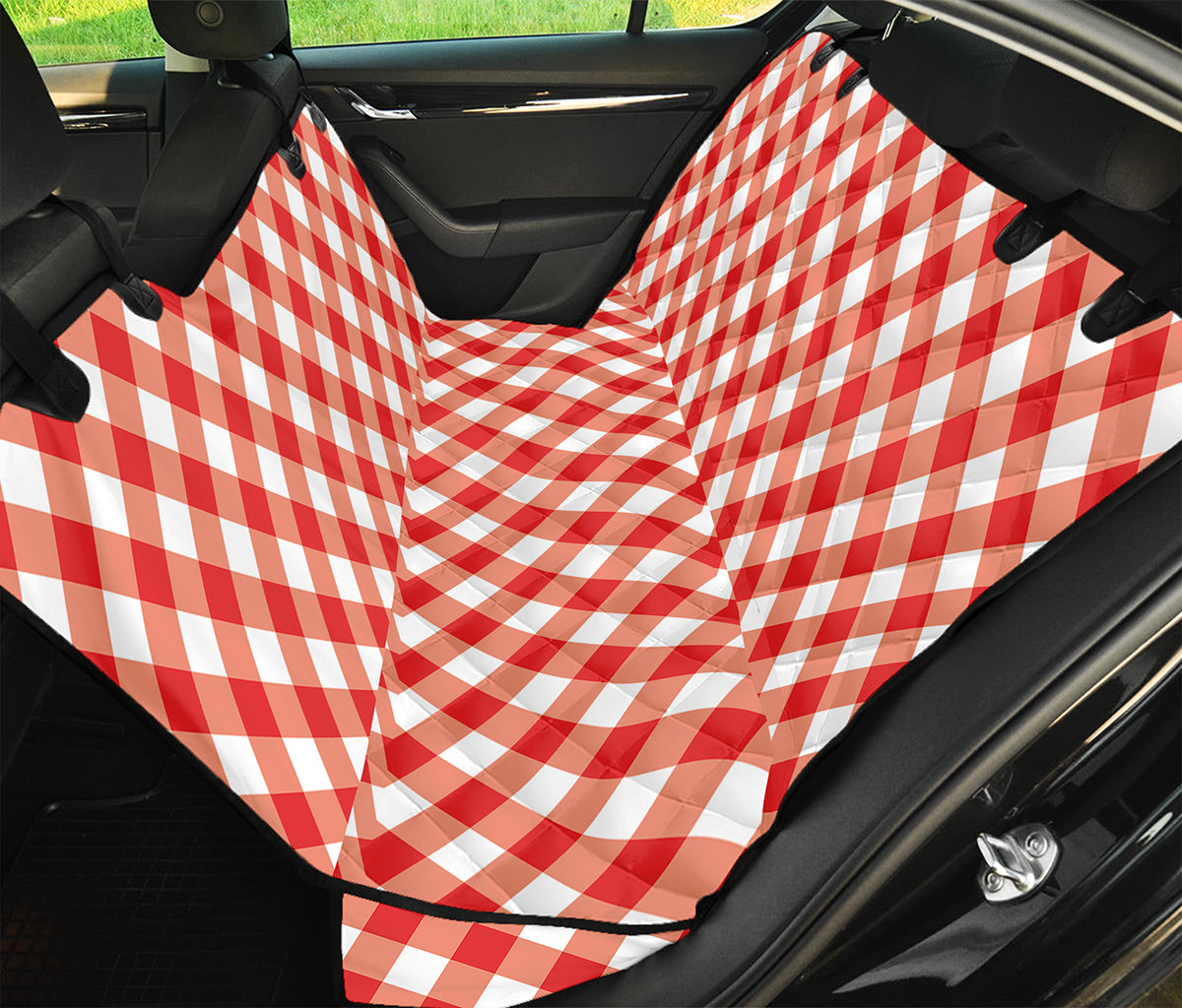 Lava Red And White Gingham Print Pet Car Back Seat Cover