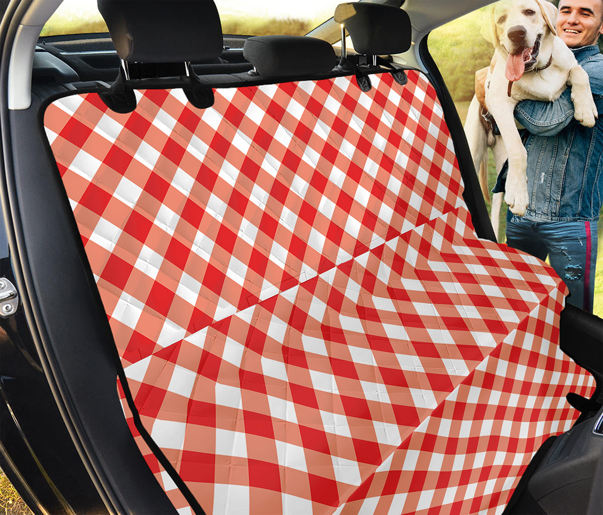 Lava Red And White Gingham Print Pet Car Back Seat Cover