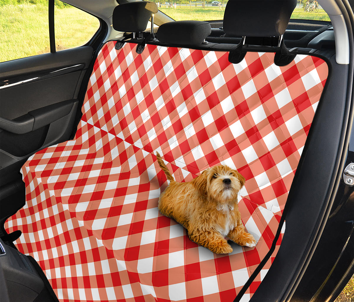 Lava Red And White Gingham Print Pet Car Back Seat Cover