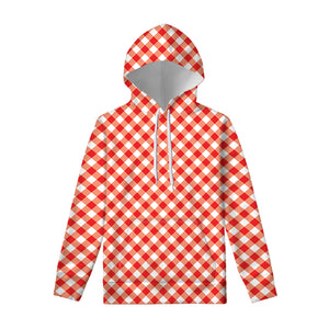 Lava Red And White Gingham Print Pullover Hoodie