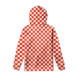 Lava Red And White Gingham Print Pullover Hoodie