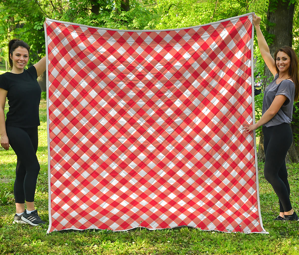 Lava Red And White Gingham Print Quilt