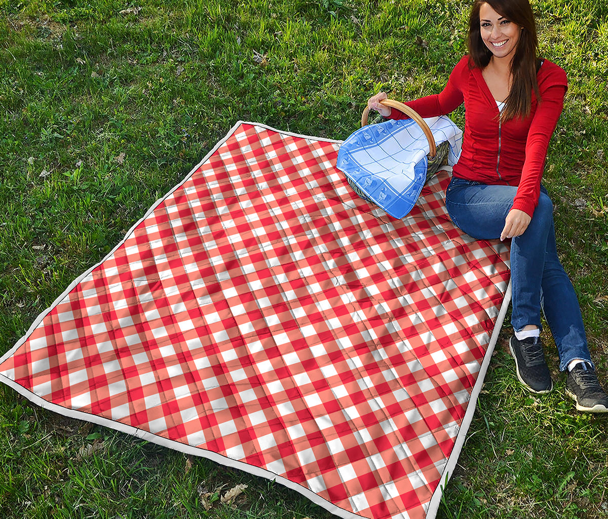 Lava Red And White Gingham Print Quilt