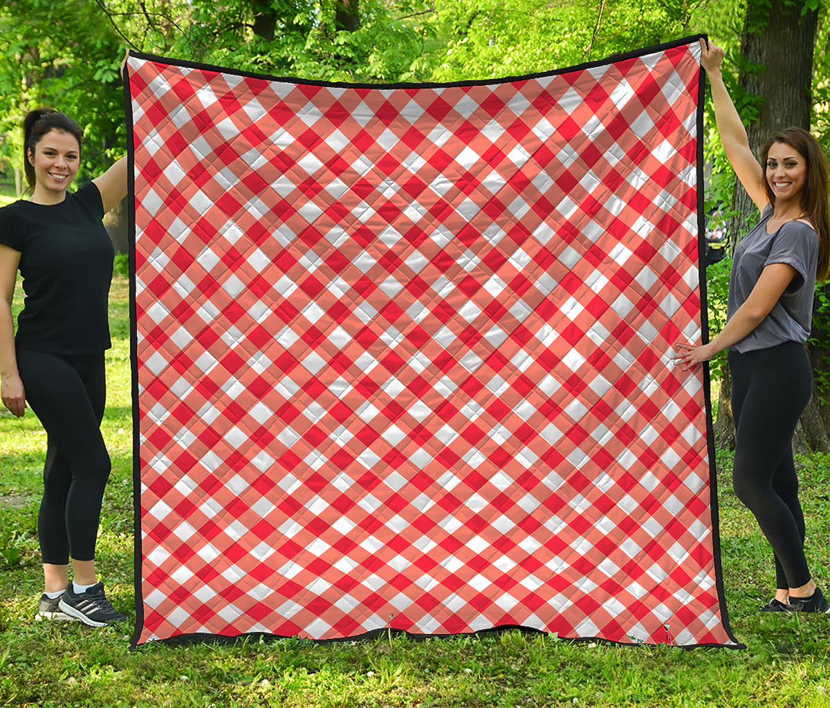 Lava Red And White Gingham Print Quilt