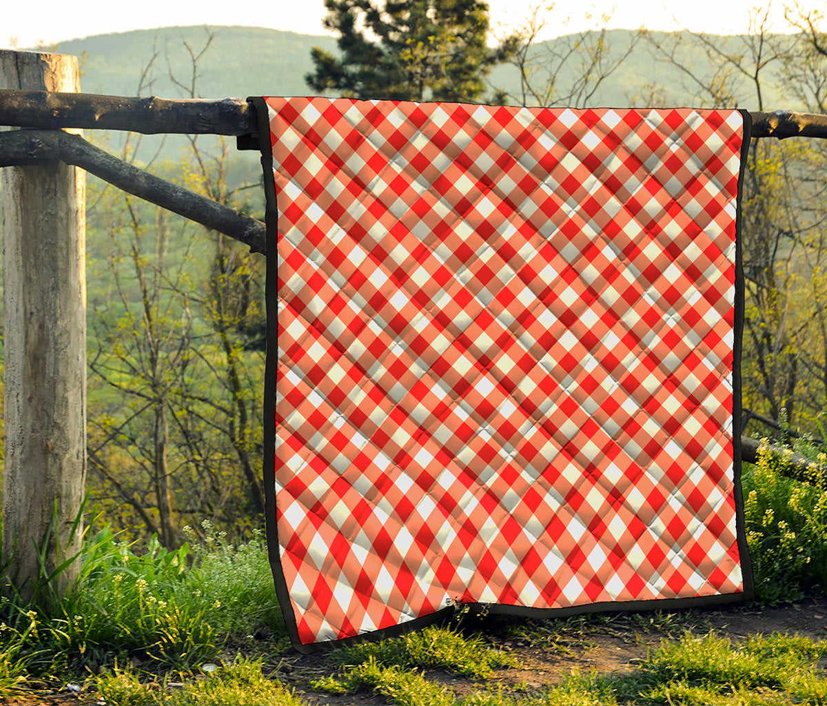 Lava Red And White Gingham Print Quilt