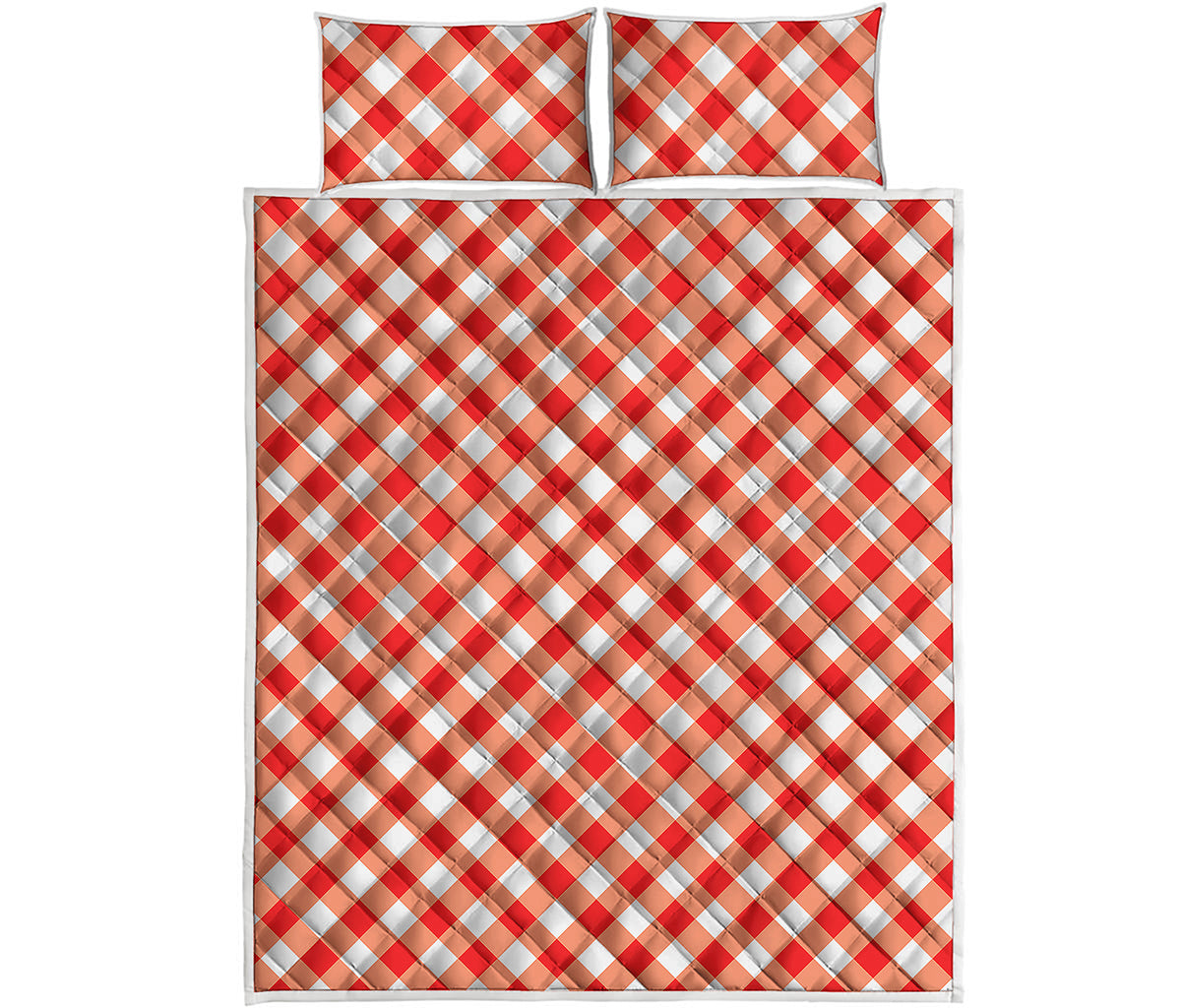Lava Red And White Gingham Print Quilt Bed Set