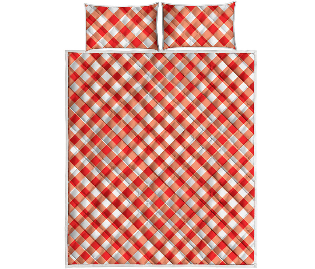 Lava Red And White Gingham Print Quilt Bed Set