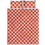 Lava Red And White Gingham Print Quilt Bed Set