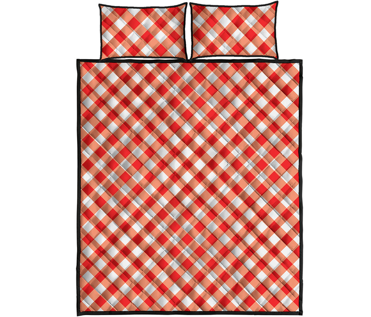 Lava Red And White Gingham Print Quilt Bed Set