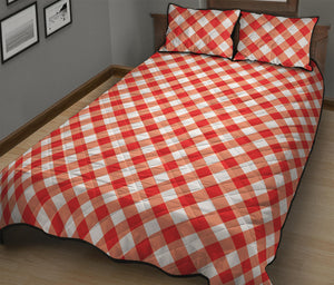 Lava Red And White Gingham Print Quilt Bed Set