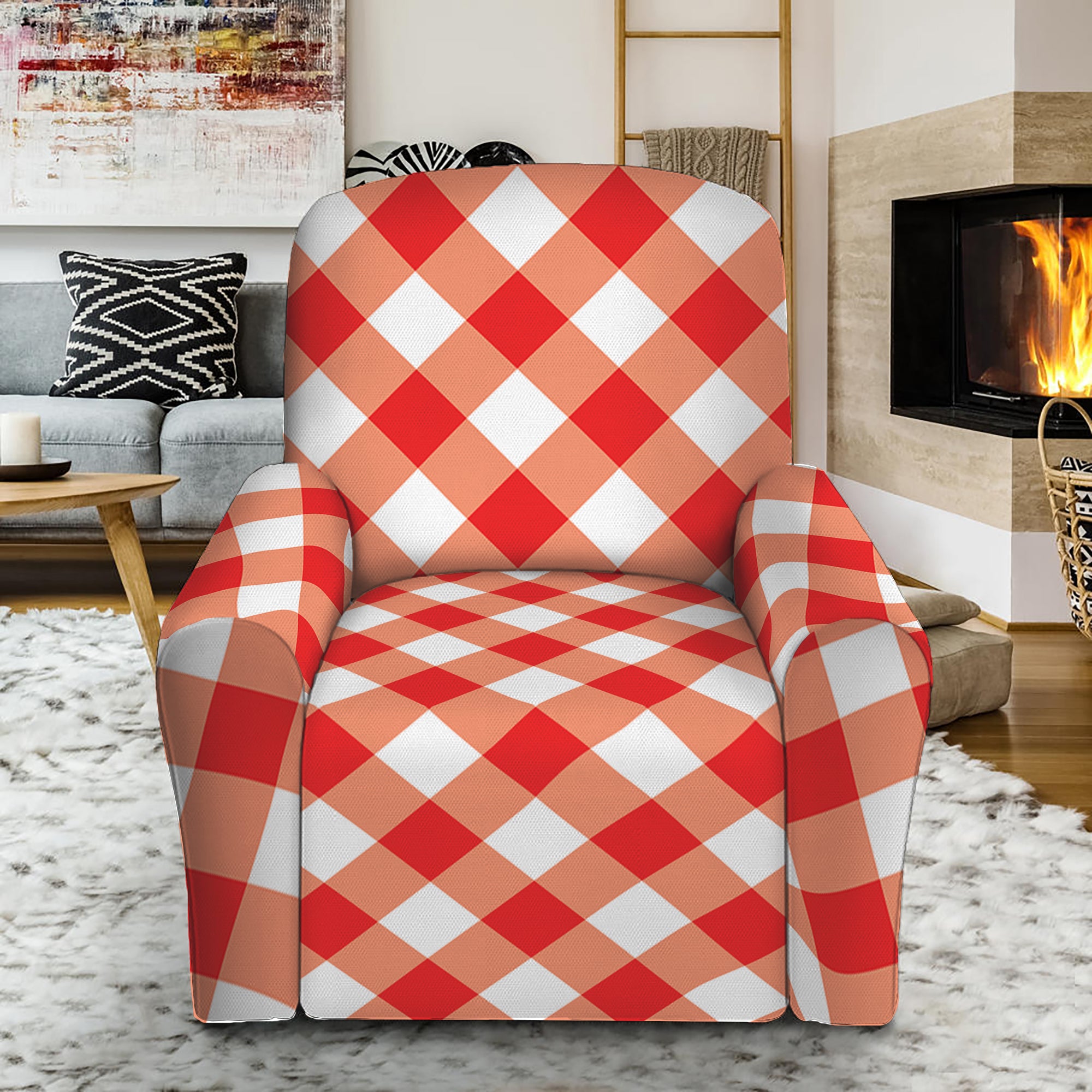 Lava Red And White Gingham Print Recliner Slipcover