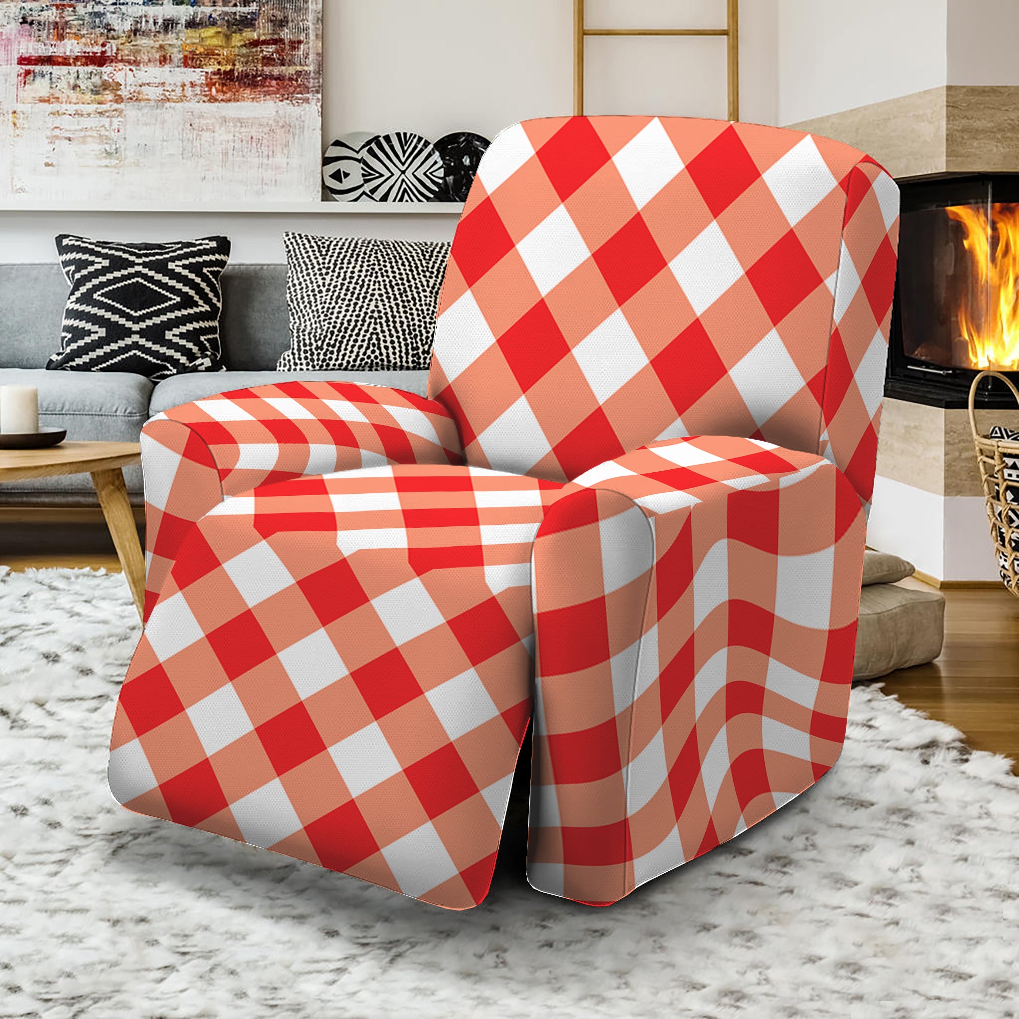 Lava Red And White Gingham Print Recliner Slipcover