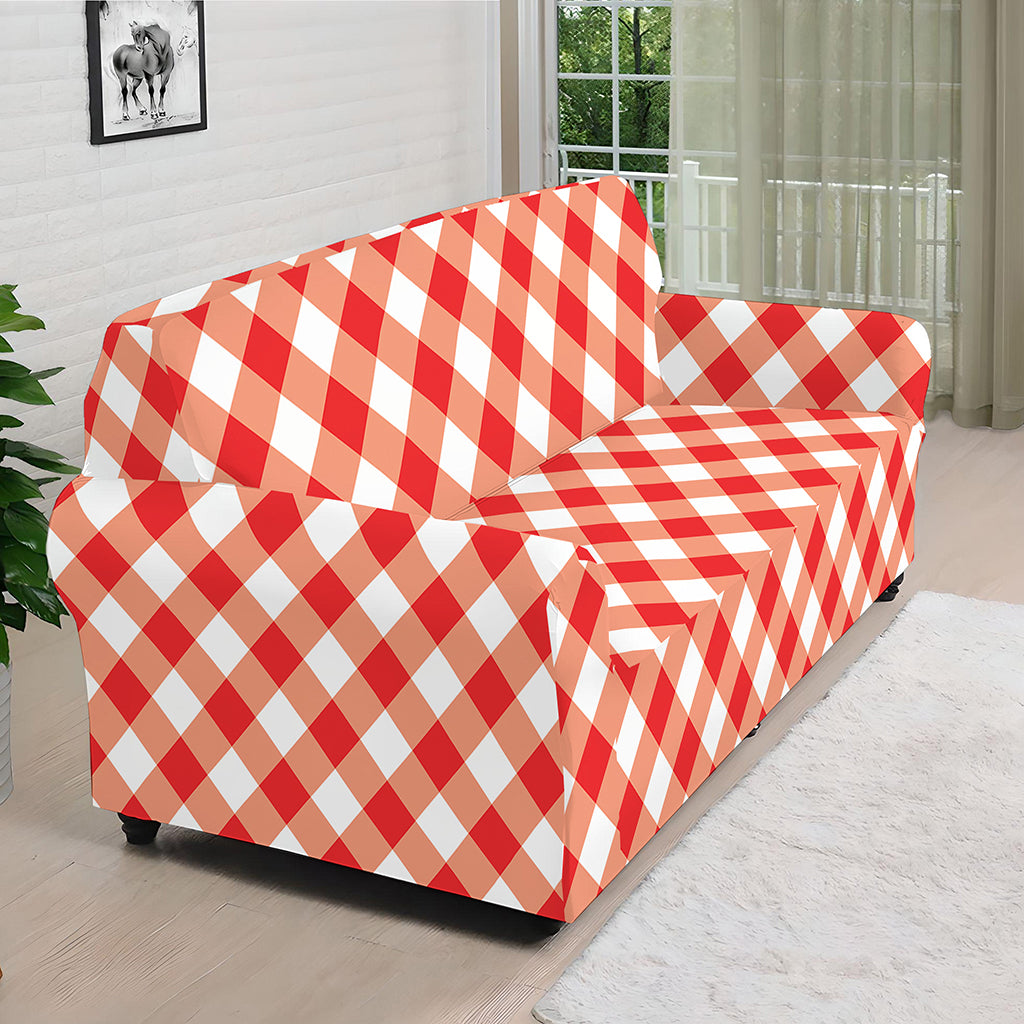 Lava Red And White Gingham Print Sofa Cover