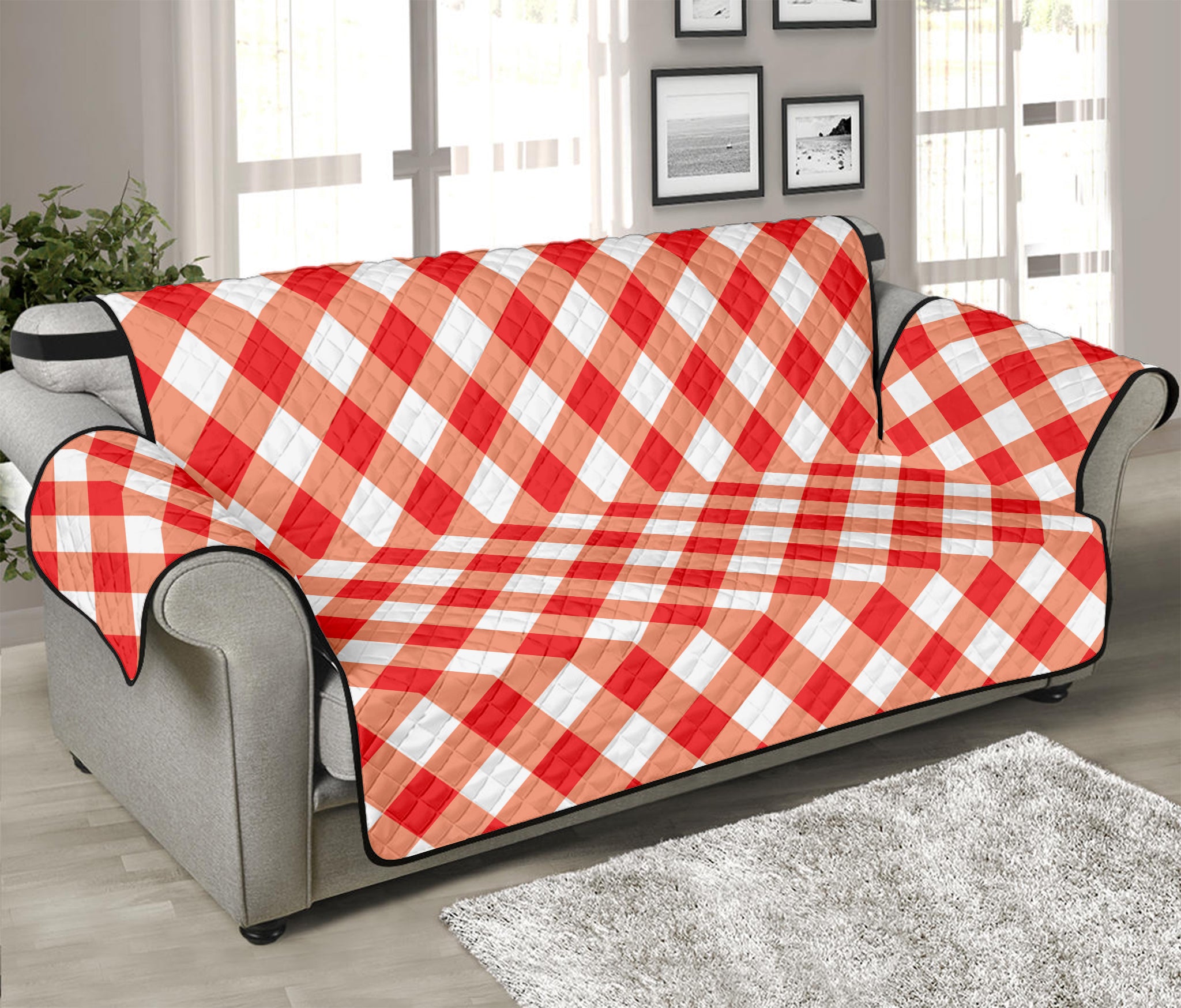 Lava Red And White Gingham Print Sofa Protector