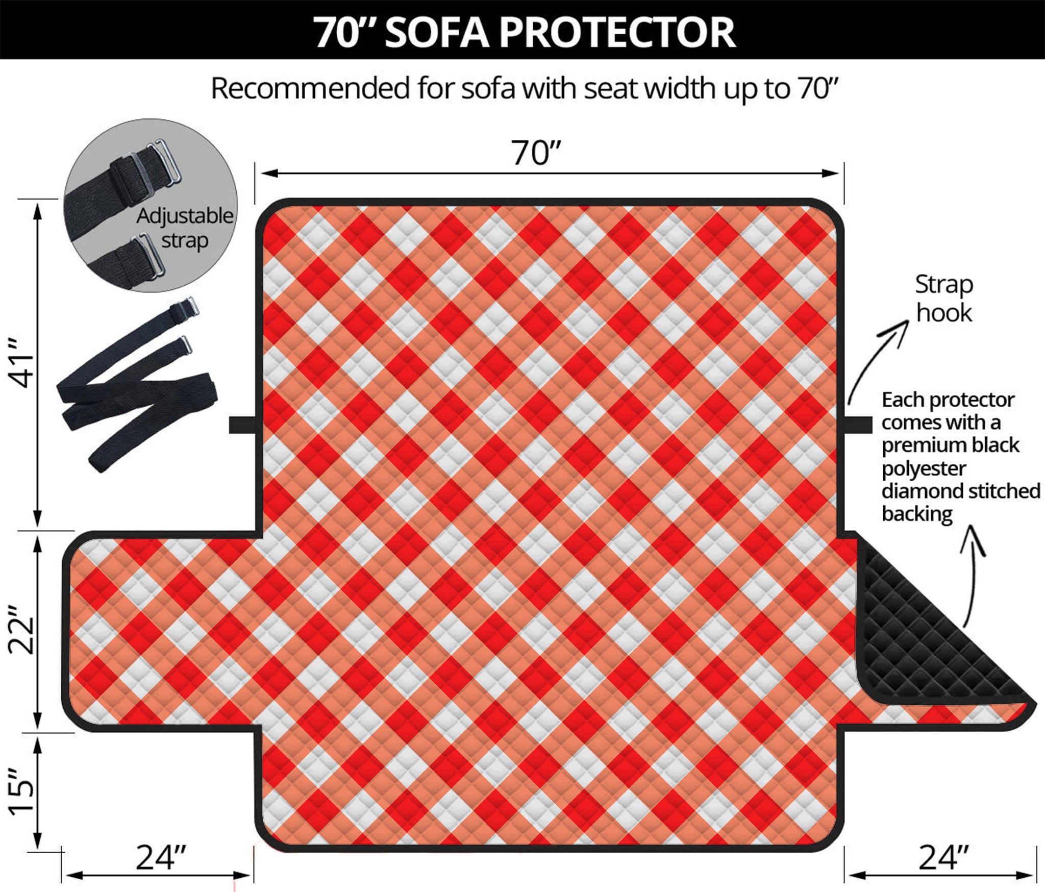 Lava Red And White Gingham Print Sofa Protector