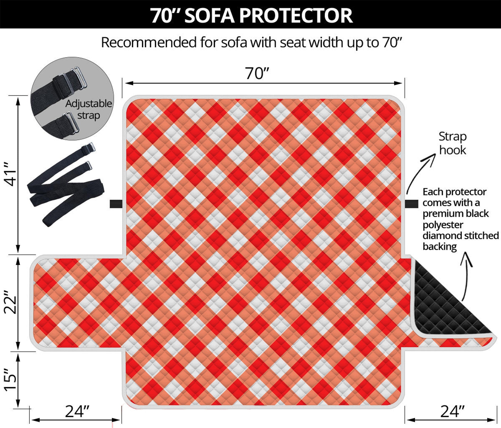 Lava Red And White Gingham Print Sofa Protector