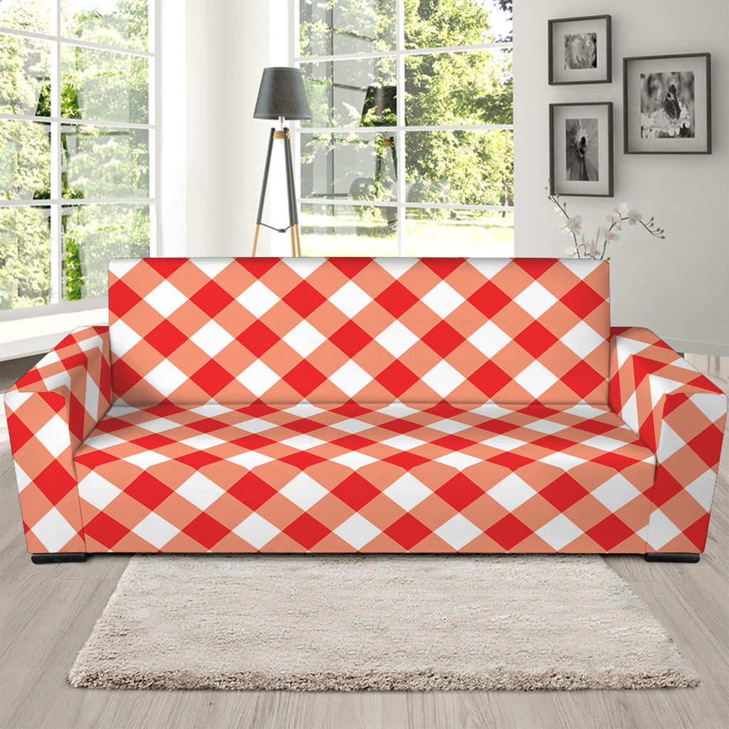 Lava Red And White Gingham Print Sofa Slipcover