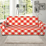 Lava Red And White Gingham Print Sofa Slipcover