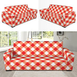 Lava Red And White Gingham Print Sofa Slipcover