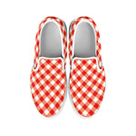 Lava Red And White Gingham Print White Slip On Shoes