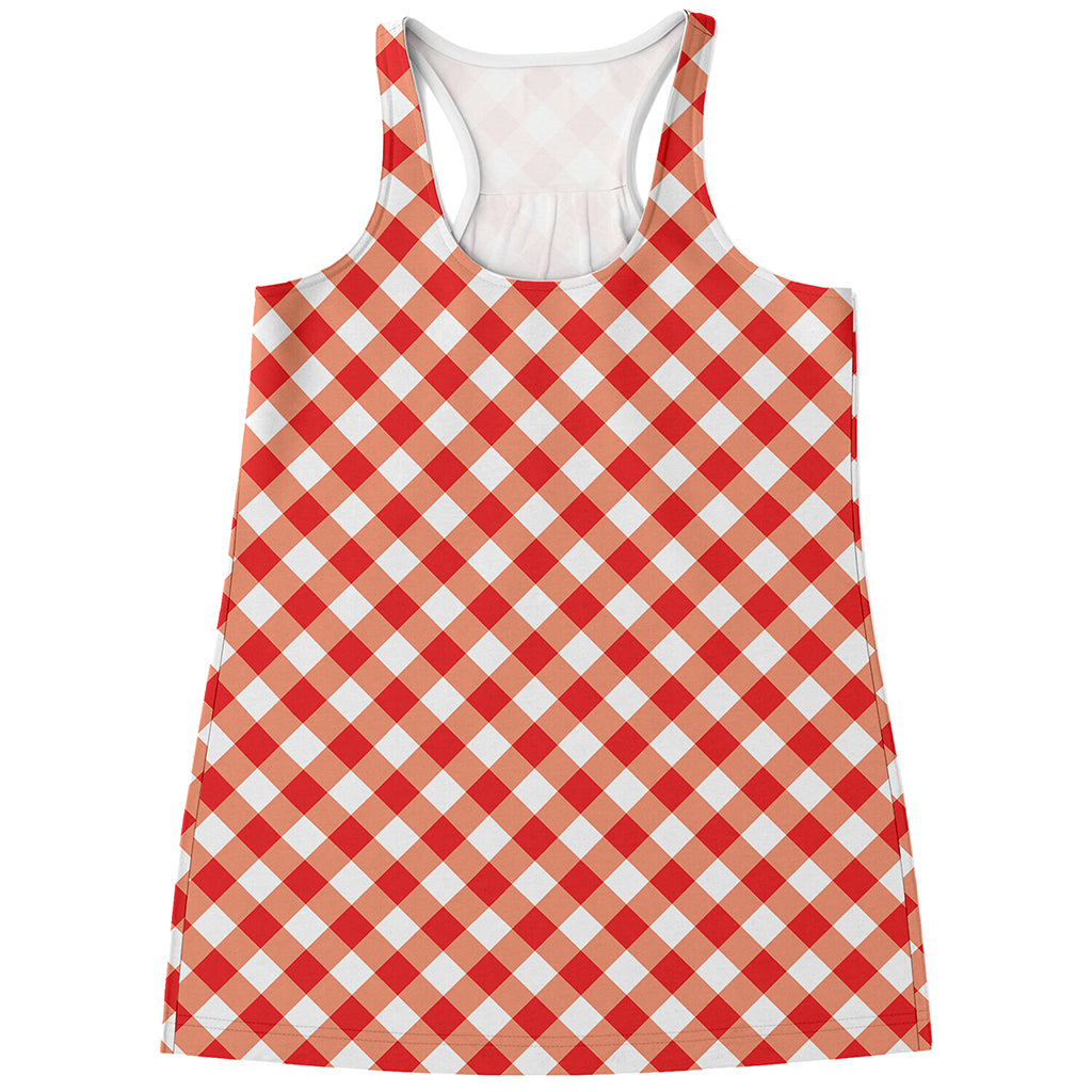 Lava Red And White Gingham Print Women's Racerback Tank Top